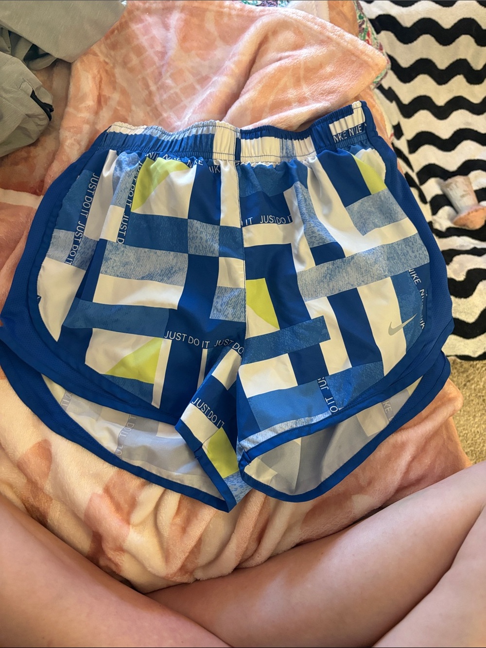 Nike Blue Graphic Women's Athletic Shorts with Neon Yellow Accents